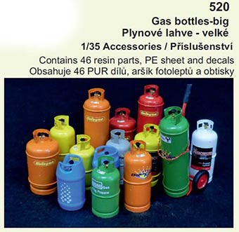 Plus model 520 1/35 Gas bottles big (46 resin parts, PE & decals)