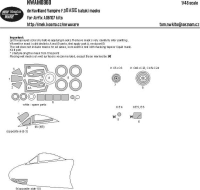 New Ware NWA-M0960 Mask de Havilland Vampire F.3 BASIC (AIRFIX) 1/48