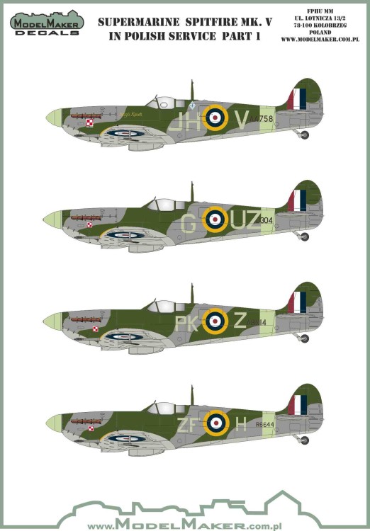 Model Maker Decals D48133 Supermarine Spitfire Mk.V in Polish service part I 1/48
