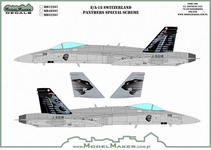 Model Maker Decals MD48207 McDonnell-Douglas F/A-18C Switzerland Panthers special scheme 1/48
