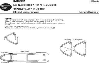 New Ware NWA-M1094 Mask SF-18F, EA-18G CORRECTION of F &amp; J masks 1/48