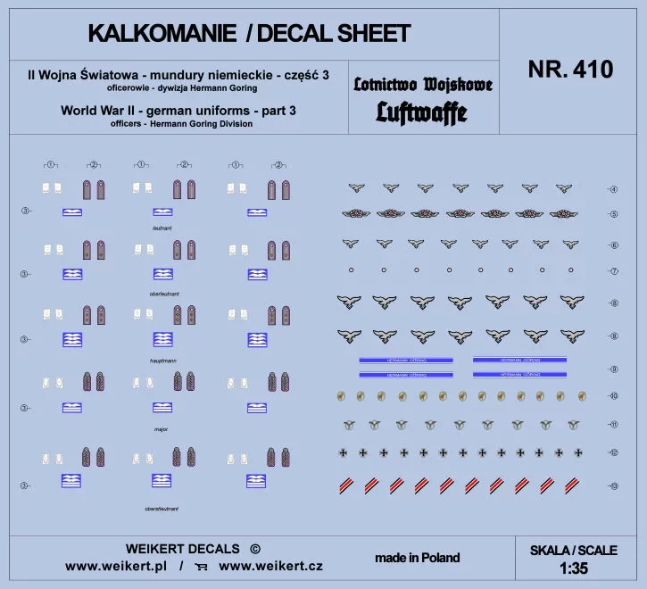 Weikert Decals 410 German Uniforms WWII Hermann Goring div. pt.3 1/35