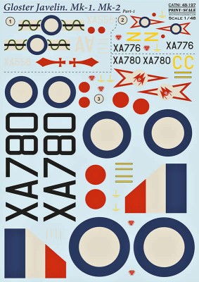 Print Scale 48-197 Gloster Javelin part 1 (wet Декали) 1/48
