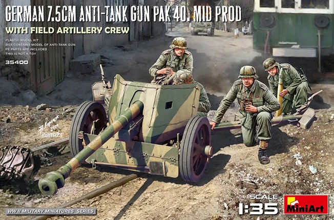Miniart 35400 German 7.5cm AT Gun PAK 40 Mid. w/ Field Crew 1/35