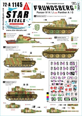 Star Decals 72-A1145 Frundsberg # 3.10. SS-Panzer Division.Pz.Kpfw.IV Ausf.H / J, and Panther Ausf.A / G 1/72