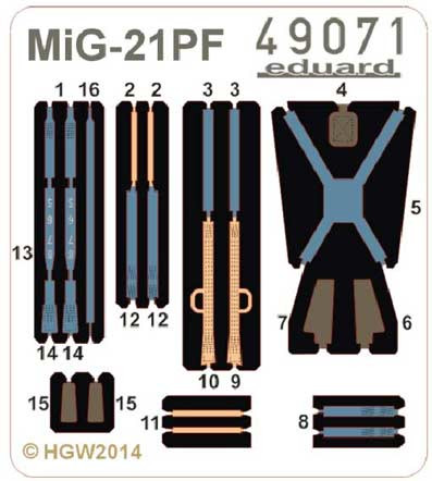 Eduard 49071 1/48 Ремни для MiG-21PF seatbelts FABRIC