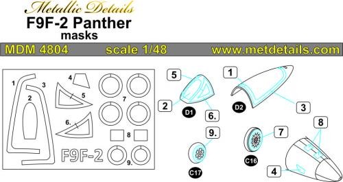 Metallic Details MDM4804 Grumman F9F-2 Panther Canopy frame and wheels paint masks 1/48