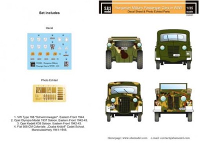 Sbs Model D35001 ungarian Military Passenger cars in WWII 1/35