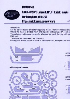 New Ware NWA-M0146 Mask SAAB J-32 B/E Lansen EXPERT (HOBBY81752) 1/48