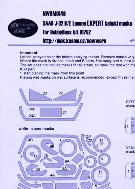 New Ware NWA-M0146 Mask SAAB J-32 B/E Lansen EXPERT (HOBBY81752) 1/48