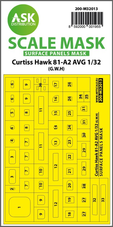 Art Scale 200-M32013 Curtiss Hawk 81-A2 AVG surface panels masks 1/32