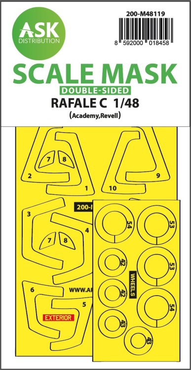 Art Scale 200-M48119 Dassault Rafale C wheels and canopy frame paint masks (inside and outside) 1/48