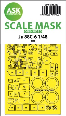 Art Scale 200-M48229 Junkers Ju-88C-6 wheels and canopy frame paint mask (outside only) 1/48