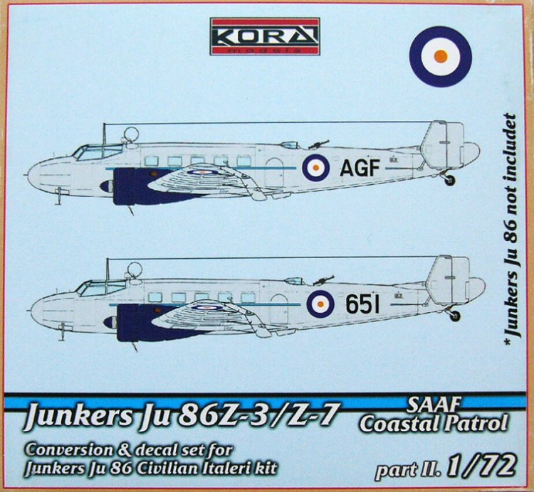 Kora Model C7251 Ju 86Z-3/Z-7 SAAF Coastal Patrol - Conv.Set 1/72