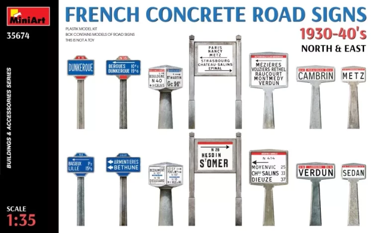 Miniart 35674 French Concrete Road Signs 1930-40's (N & E) 1/35