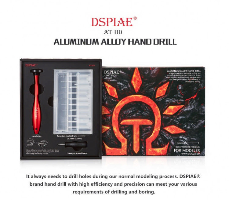 Dspiae AT-HD Ручная дрель + сверла 10 шт. (0,3мм-1,2мм) Aluminum Alloy Hand Drill