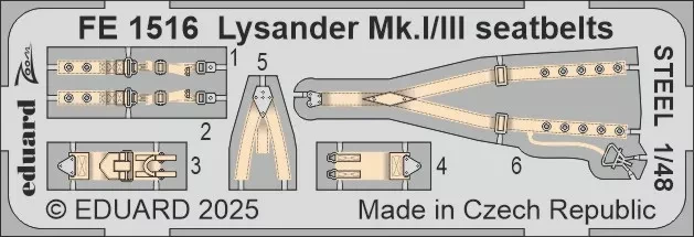 Eduard FE1516 Lysander Mk.I/III seatbelts STEEL (AIRF) 1/48