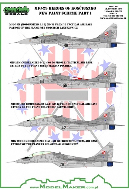 Model Maker Decals D144087 Mikoyan MiG-29 Heroes of Kosciuszko new paint scheme part I 1/144