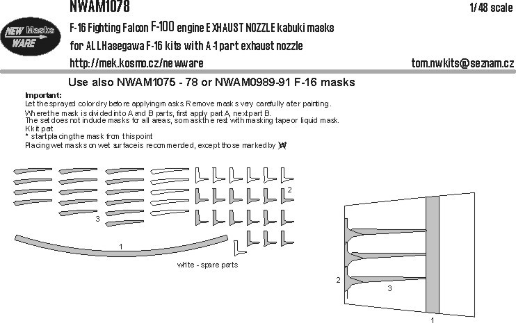 New Ware M1078 F-16 Fighting Falcon F-100 engine EXH.NOZZLE 1/48