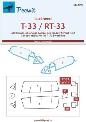 Peewit PW-M72198 1/72 Canopy mask Lockheed T-33/RT-33 (SWORD)