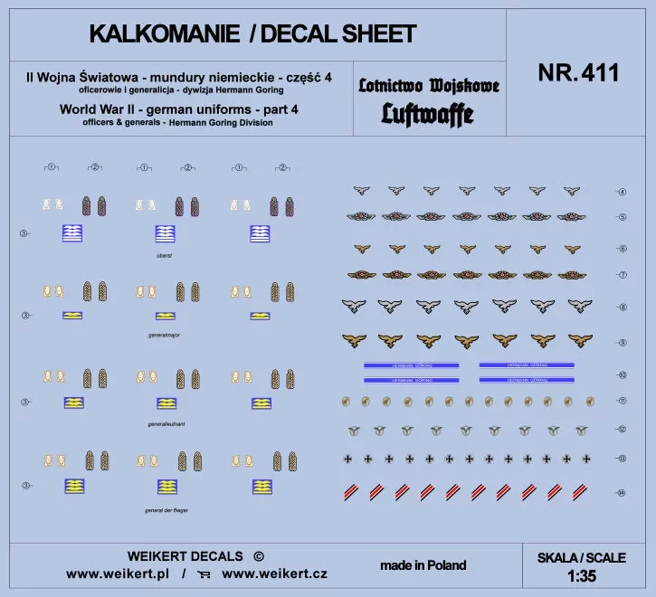 Weikert Decals 411 German Uniforms WWII Hermann Goring div. pt.4 1/35