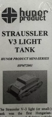 Hunor Product 72001 Straussler V3 Light Tank (3D printed kit) 1/72
