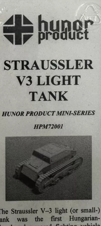 Hunor Product 72001 Straussler V3 Light Tank (3D printed kit) 1/72