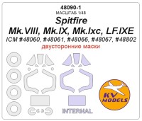 KV Models 48090-1 Spitfire Mk.VIII, Mk.IX, Mk.Ixc, LF.IXE (ICM #48060, #48061, #48066, #48067, #48802) - (Double sided) + wheels masks ICM EU 1/48