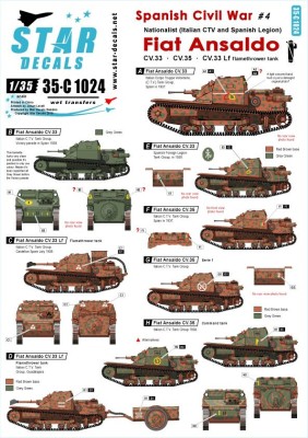 Star Decals 35-C1024 Spanish Civil War # 4. Fiat Ansaldo. CV.33, CV.35, CV.33 Lf Flamethrower 1/35