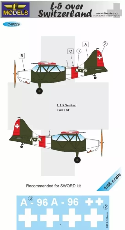 Lf Model C48229 Decals L-5 Sentinel over Switzerland (SWORD) 1/48