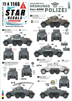 Star Decals 72-A1146 Ordnungs Polizei # 1.Anti Partisan and Security service.Steyr ADGZ 8x8 Armoured Car 1/72