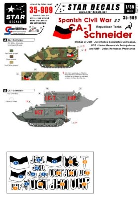 Star Decals STAR35909 Spanish Civil War #2. CA-1 Schneider. Republican side - militias of JSU, UGT and UHP 1/35