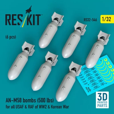 Reskit 32546 AN-M58 bombs 500 lbs. (6 pcs.) 1/32