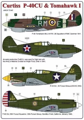 AML AMLD72045 Decals Curtiss P-40CU &amp; Tomahawk I 1/72