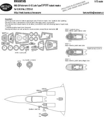 New Ware NWA-M1145 Mask MiG-29 Fulcrum-A 9-12 late expert (GWH) 1/72