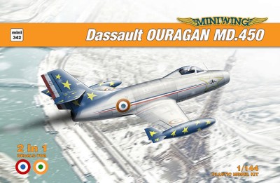 Miniwing Plastic MINI342 Dassault MD.450 Ouragan 2 plastic kits, 3 decals versions, BOXED 1/144