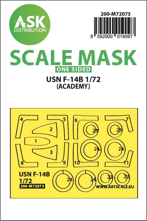 Art Scale 200-M72073 Grumman F-14B wheels and canopy frame paint masks (outside only) 1/72