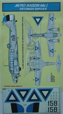 Kora Model DEC72147 Avro Anson Mk.I (Estonian Service) декали декали 1/72
