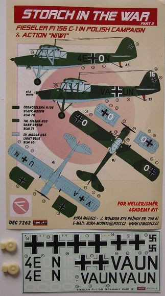 Kora Model DEC7262 Fi-156 C-1 (Polish Campaign & NIWI) декали декали 1/72