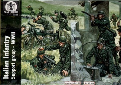 Waterloo 1815 WLAP034 Italian Infantry Support Group (WWII) (34 pieces) Includes 2 each motorbike, radio operators, machine gun crew, bycycle and rider etc 1/72