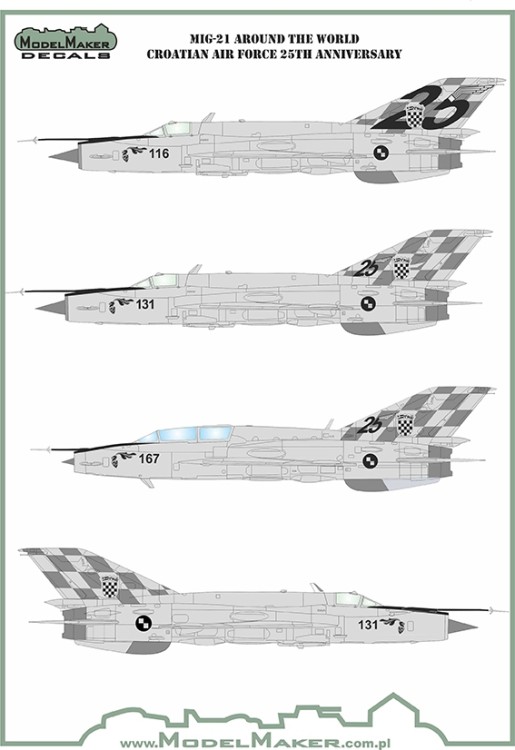 Model Maker Decals D144098 Mikoyan MiG-21 Around the World Croatian Air Force 25 anniversary 1/144