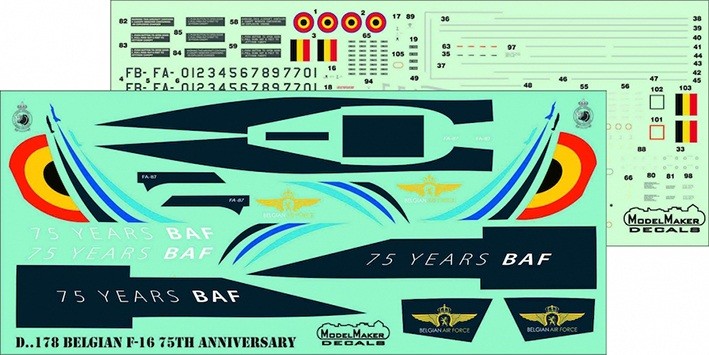 Model Maker Decals D72178 Belgian Lockheed-Martin F-16 75TH Anniversary 1/72