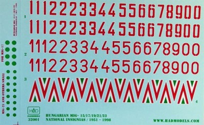 HAD 32001 Decal Hungarian nat.insignia 1951-98 (double) 1/32