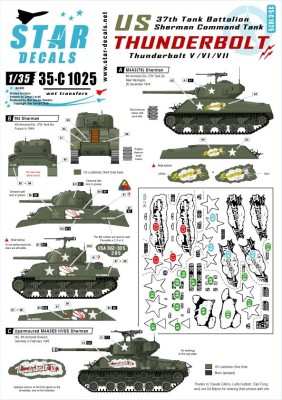 Star Decals 35-C1025 Thunderbolt V / VI / VII - 37th Tank Bn. M4 Sherman, M4A3 (76), M4A3E8 HVSS 1/35