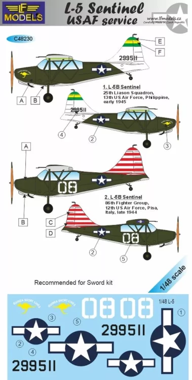 Lf Model C48230 Decals L-5 Sentinel USAF service (SWORD) 1/48
