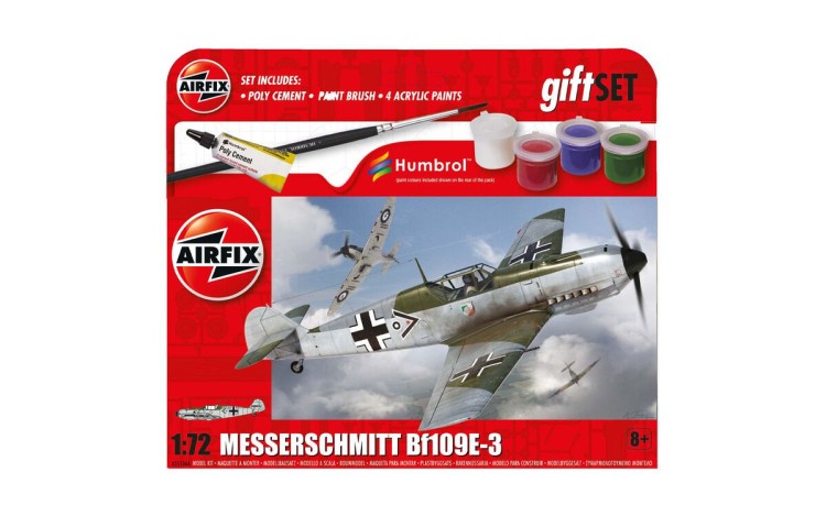 Airfix 55106A Messerschmitt Bf-109E-3 Starter Set includes Acrylic paints, brushes and poly cement 1/72