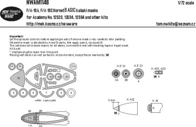 New Ware NWA-M1146 Mask F/A-18A, F/A-18C Hornet Basic (Acad) 1/72