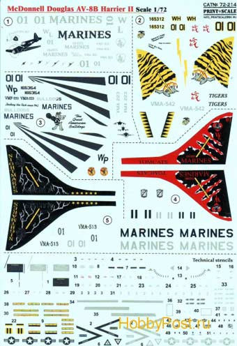 Print Scale 72-214 AV-8B_Harrier II Wet decal 1/72