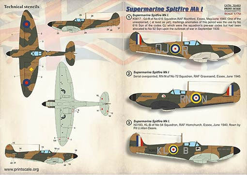 Print Scale 72-403 Supermarine Spitfire Mk.I (wet decals) 1/72