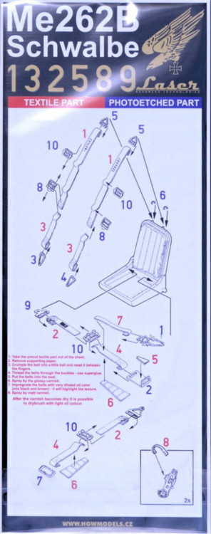 HGW 132589 Seatbelts Me 262B Schwalbe ORLON (REV,TRUMP) 1/32